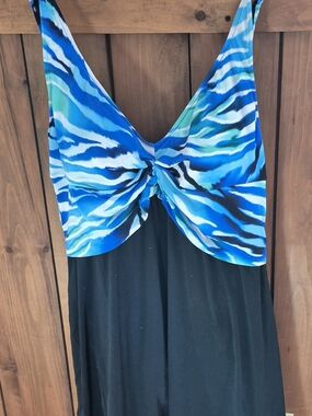 Blue Wave Twist-Front Swim Dress